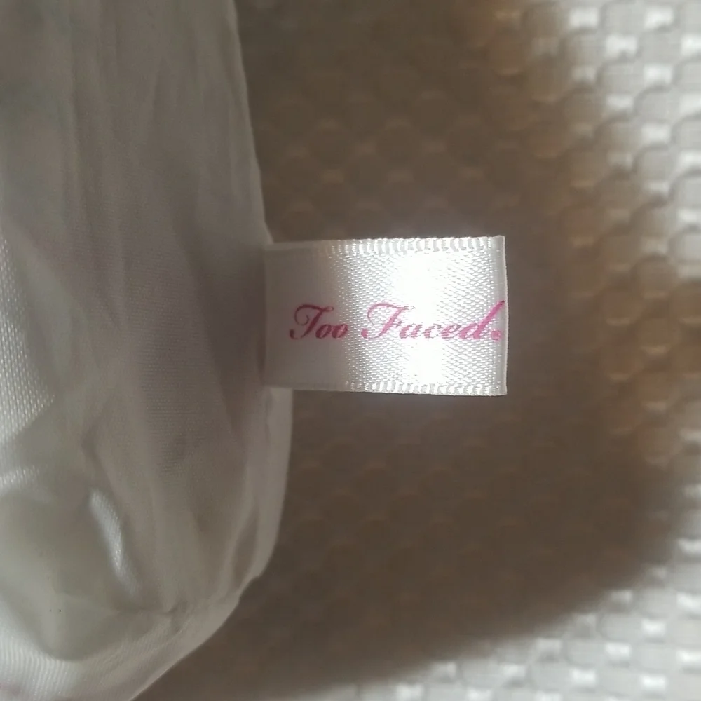 TOO FACED BLUE & WHITE STRIOED COSMETIC CASE